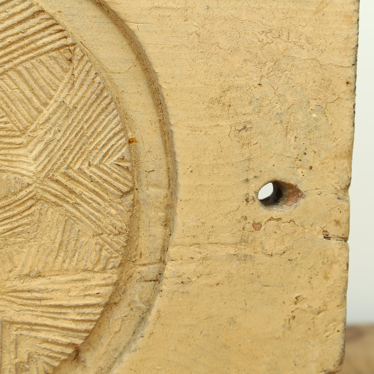 Treen, Kitchenalia - a primitively formed French wooden cheese press section, later painted