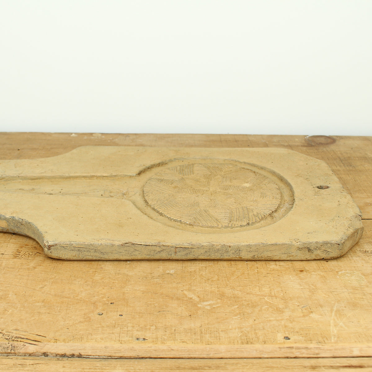 Treen, Kitchenalia - a primitively formed French wooden cheese press section, later painted
